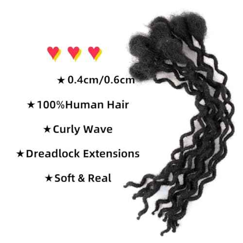 14 Inch 30 Strands Curly Loc Extensions Human Hair, 0.6cm Pencle Size Dreadlock Extensions Human Hair for Women Men Kids Full Handmade Permanent Dreads Locs