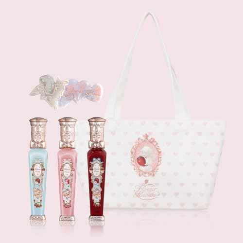 Flower Knows Strawberry Rococo Cloud Lip Cream 3-Piece Set,S03+S05+S08 with Canvas Tote Bag & Hair Clip,Velvety Matte Liquid Lipsticks,Moisturizing Long Lasting Lip Stain for Girls & Women
