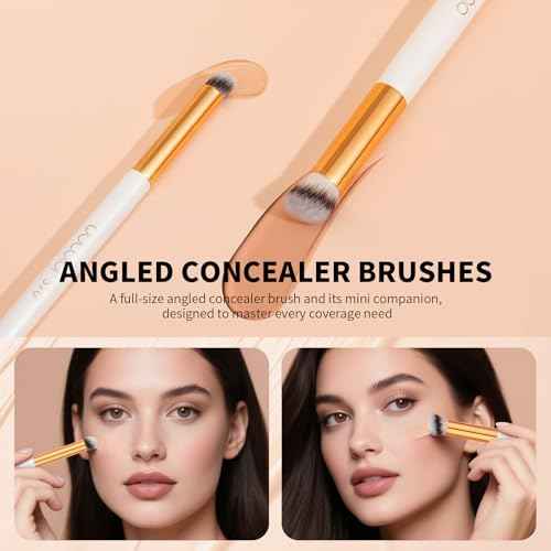 docolor Concealer Brush, 2PCS Angled Concealer Brushes Under Eye Mini Angled Flat Top Kabuki Nose Contour Brush for Concealing Blending Setting