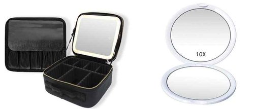mumisuto Makeup Bag with Light Up Mirror Travel Makeup Case with Adjustable Dividers Cosmetic Bags Brush Organizer with 3 Adjustable Brightness Portable Artist Organizer Bag with Makeup Brush Storage