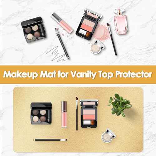 Makeup Mat for Vanity to Protect Desk Top, Dual-Sided Makeup Mat, Easy to Clean Desk Pad - Waterproof and Oilproof Vanity Accessories, 23.6 x 11.8 in (Gold and Pink)