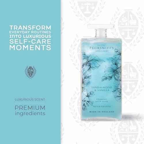 Pecksniff¡¯s Sandalwood & Vanilla Foaming Bath Soak ? Luxury Bubble Bath, 1L / 33.8 fl oz, Made in England