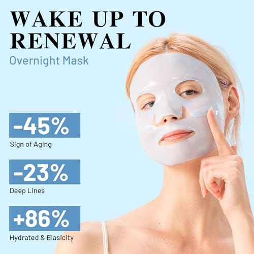 Deep Hydrolyzed Collagen Face Mask, 4 Pack - Overnight Age-Defying Sheet Mask with Peptides & Hyaluronic Acid, Restores Skin Elasticity & Firmness for Women