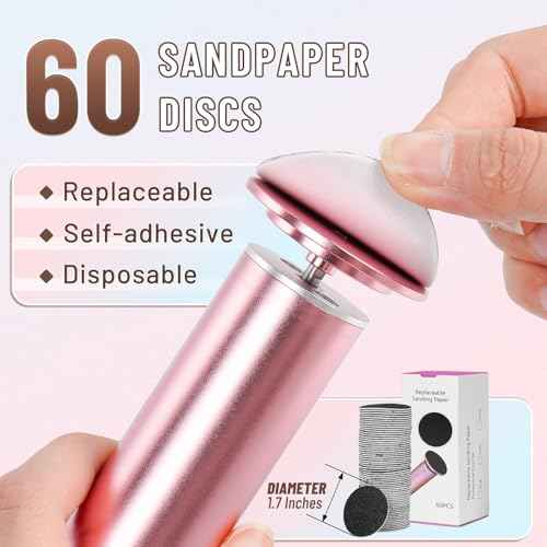 Dermawave Electric Foot File Callus Remover for Feet, Professional Foot Scrubber Sander Grinder for Dead Skin Cracked Heel, Pedicure Tool with 60 Sandpaper Discs for Men & Women