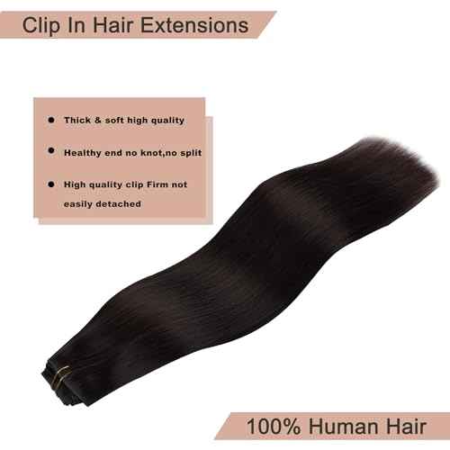 Clip In Hair Extensions Real Human Hair 18Inch 120g 100% Remy Human Hair Extensions Clip Ins Invisible Seamless Straight Human Hair Clip In Extensions 7pcs Double Weft 2#(Black Brown)