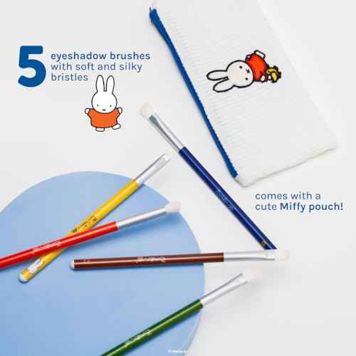 The Cr?me Shop Miffy Everyday Essentials Eyeshadow Brush Set and Travel Bag, Cute Miffy Pouch, 5 Eye Makeup Brushes, Korean Beauty, Blending Brush, Shading Brush, Precise Brush, Angled Shading