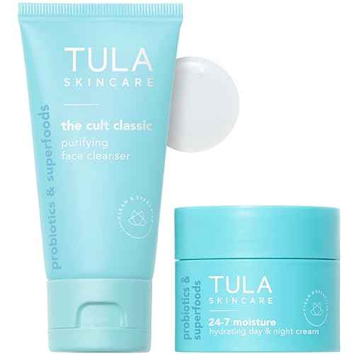 TULA Skincare Cleansing & Hydrating Duo - Includes Travel Sized 24-7 Moisture Hydrating Day & Night Cream and Cult Classic Purifying Face Cleanser, 2-piece set