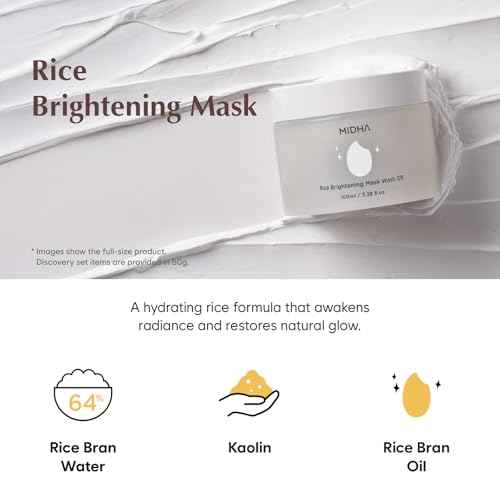 MIDHA RICE WASHOFF MASK DISCOVERY SET, 1.76oz x 3/50g, Dull Skin Care, Hydrating and Soothing, Pore Refining Treatment, Vitamin C face mask, Skincare for Travel, Mini Skincare Kit, 3-in-1 Set