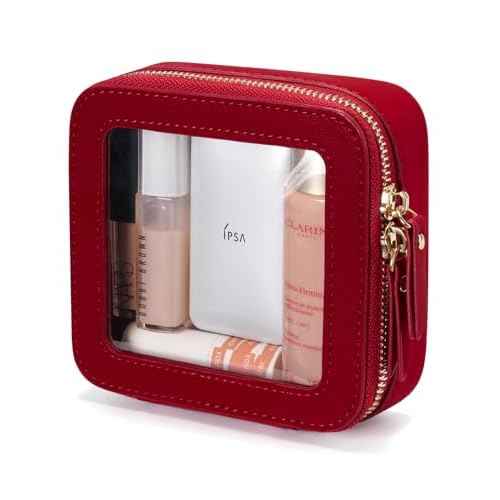 Popvibe Clear Makeup Bag Travel Cosmetic Case Transparent Toiletry Bag with Zipper, Portable Make Up Organizer Traveling Compact Car Bag for Essentials