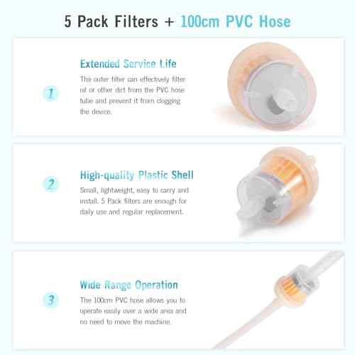 5PCS Microdermabrasion Filters + 1PCS 39" Silicone Tube, Replacement Filter Tube Set for Vacuum/Diamond Microdermabrasion Machines