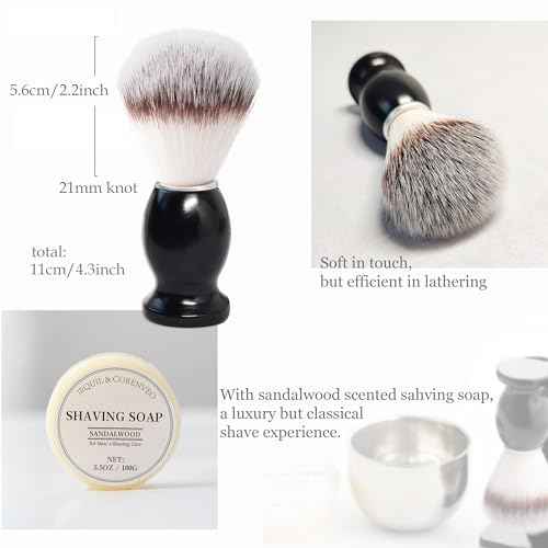 Shaving Brush Set for Men, 4pcs Shaving Set Includes Shaving Brush, Shaving Soap, Shaving Bowl and Brush Stand