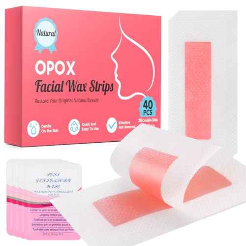 40PCS Facial Wax Strips for Hair Removal, Facial Hair Removal for Women, Waxing Kit for Women's Face, Bikini, Chest, Body, Arms, Legs, Back | 40ct Waxing Strips & 4 calming Oil Wipes