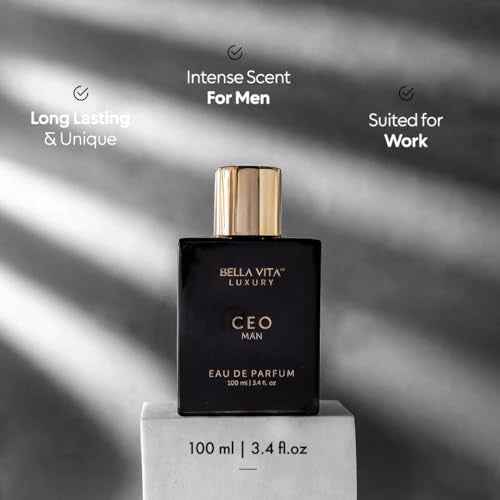 BellaVita Luxury CEO Man Perfume for Men (3.38 fl.oz) | Long-Lasting Men's Perfume with Lemon, Lavender, Tonka Vetiver & Moss Fragrance for Man | CEO Parfum for Men | Vegan & Cruelty-Free Fragrance
