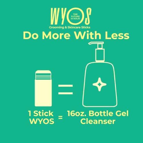 WYOS Face Cleanser- Gentle Glycerin Formula Cleanses Skin Without Striping, Caffeine Energizes Skin, Derm Tested for Sensitive Skin, Travel Cleanser, Solid Stick, Leak Free, 3 Pack