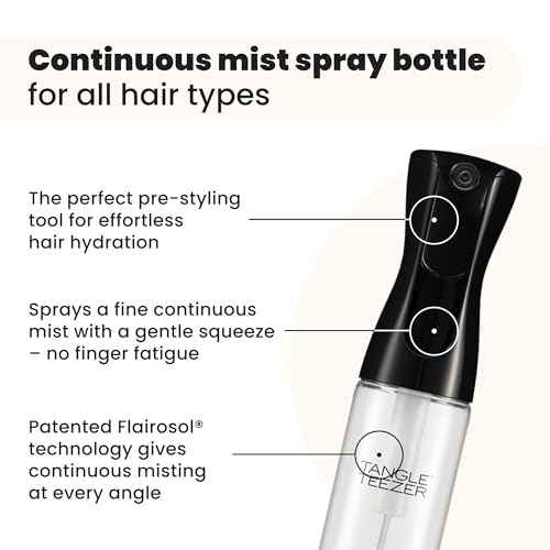 TANGLE TEEZER Fine Mist Continuous Spray Bottle, Reusable and Refillable, for Hair Detangling and Styling, 10.1 oz, Black