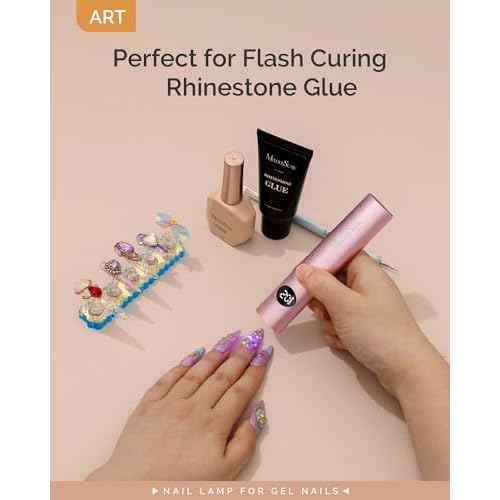 MelodySusie Handheld Cordless UV Nail Lamp with LCD Display & Optical Lens, P-Art01G Rechargeable Mini UV LED Light Flash Cures All Soft Gels, Especially Rhinestone Glue & Liner Gel Pink