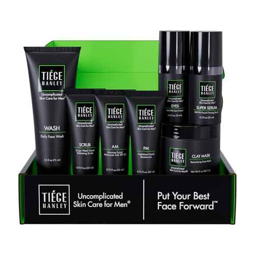 Tiege Hanley Skin Care Set for Men, Revitalization Routine, System Level 4, Face Wash, Scrub, Moisturizers, Eye Cream, Serum, & Clay Mask for Healthy, Hydrated Skin, Men¡¯s Skin Care, 7 Piece Kit