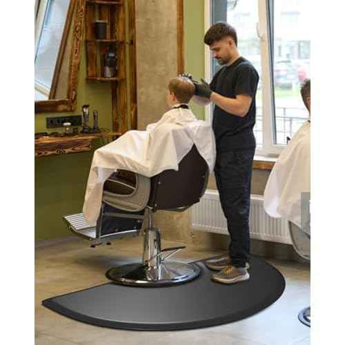 Artist hand 3 ft. x 5 ft. Barber Chair Mat Salon & Barber Shop Chair Anti-Fatigue Mats Comfort Salon Chair Mat,Semi Circle - 1/2 in. Thick,Black