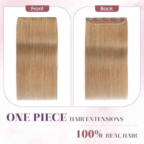 S-noilite One Piece Hair Extensions Clip in Human Hair 5 Clips 3/4 Full Head Clip on Remy Hair Extension for Women,One-Piece Design Adding Hair Volume 24 Inch 60g #Dark Blonde