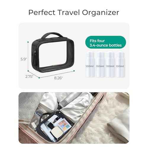 BAGSMART Clear TSA-Approved Toiletry Bag, Large Opening Quart Sized Makeup Bag with Handle, Double Zipper, Clear Cosmetic Organizer for Women
