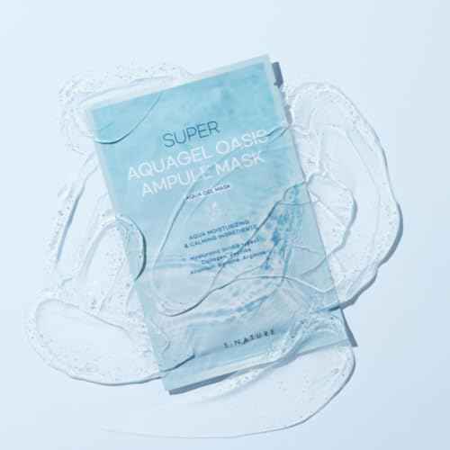 SUPER AQUAGEL OASIS AMPULE MASK | Hydrating, Soothing, Blemish Care | Hyaluronic Acid, Allantoin | Korean Face Mask (10 Count (Pack of 1)