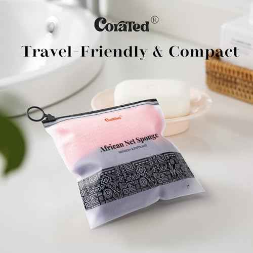 CORATED African Net Sponge Authentic, Shower Loofah Exfoliating Bath Sponge, Body Scrubber for Women and Men Daily Use Body Care, Travel Portable Bath Accessories for Bathroom (Brown & Dark Green)