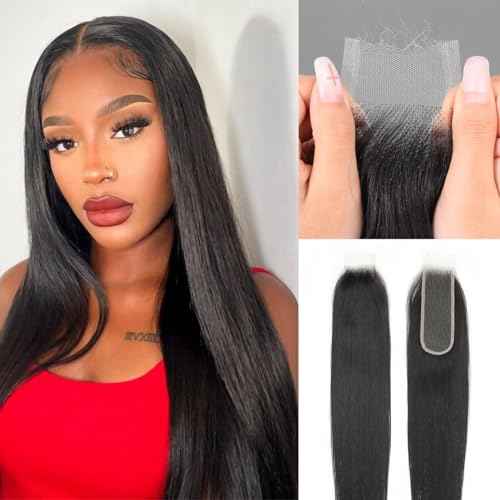 2x6 SKINLIKE HD Lace Closure Straight Human Hair 0.095mm Ultra-thin Invisible Lace Closure Brazilian Virgin Human Hair Closure pre plucked with Natural Hairline 20inch