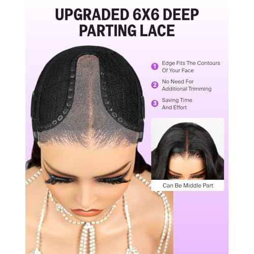 Wear and Go Glueless Wigs Human Hair Pre Plucked Pre Cut 6x6 HD Lace Closure Wigs Human Hair Body Wave Lace Front Wig Pre Bleached Knots Glueless Wig 20 Inch