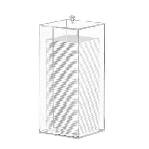 Acrylic Clean Pad Storage Box for Clean Skin Club, Cotton Pad Dispenser, Square Rounds Cotton Pad Holder (Pad Not Included) - Vertical with Lid