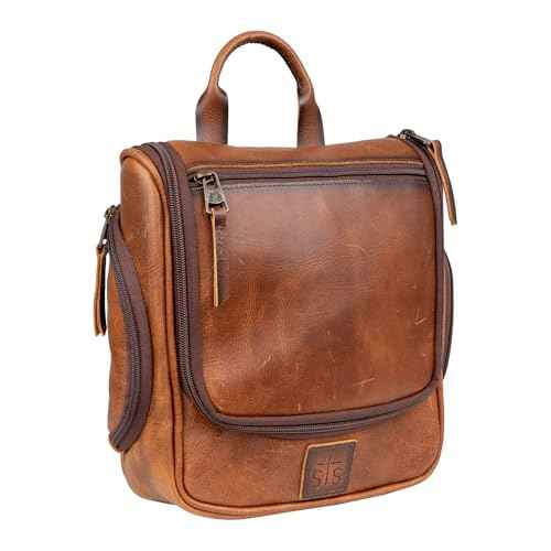 STS Ranchwear Men's Tucson Hanging Shave Kit, Multi-Pocket Genuine Leather Travel Toiletry Dopp Kit Organizer Bag, STS30310