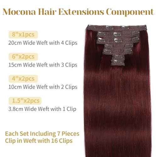 Clip in Hair Extensions Real Human Hair, Burgundy Red ? 16 Inch 7pcs 70g/Pack, Soft Hair Extensions Real Human Hair Clip ins Straight for Women, Capable for all Occasion (#99J 16 Inch)