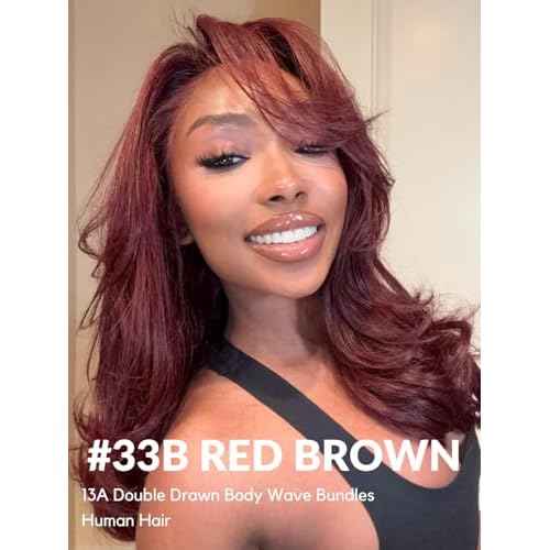13A Double Drawn Reddish Brown Thick Body Wave Bundles Raw Human Hair 20 Inch, Shed Free Copper Red Auburn Soft 100% Raw Human Hair Single Bundles Colored 33B Weave