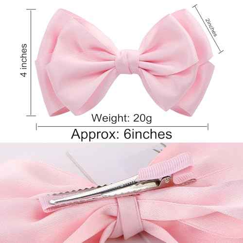 Large Big 6 Inch Hair Bows for Girls Thick Ribbon Boutique Alligator Clips Hair Accessories for Baby Girls Toddlers Kids Teens 2 PCS (Pink)