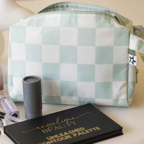Tiny Twinkle Waterproof Travel Toiletry & Makeup Bag Organizer | Large Capacity Cosmetic Case with Compartments & Handle, A Thoughtful Travel Companion for Women£¨Sage Checkers