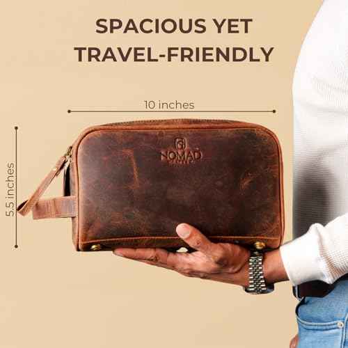 King Size Premium Leather Travel Toiletry Bag for Men and Women - Water-Resistant Dopp Kit - Mens Bathroom Bag, Shaving & Cosmetic Organizer - Toiletry Bag, Travel Bag Leather, Unisex Use