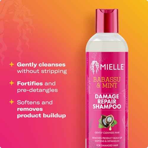 Mielle Organics Babassu & Mint Damage Repair Hair Shampoo - Hydrating Shampoo & Scalp Build-Up Remover - Gently Cleanses & Preps for Repair (8 fl oz)