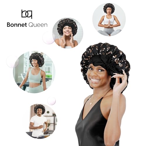 BONNET QUEEN Silk Bonnet for Sleeping Women Satin Bonnet Hair Bonnet Night Sleep Cap Head Cover wrap Scarf for Curly Hair with tie Band