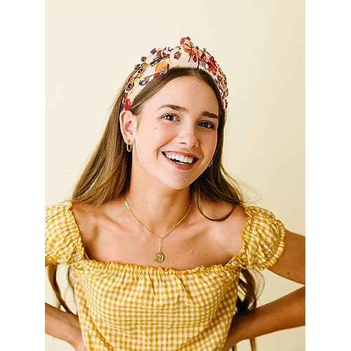 Thanksgiving Pearl Rhinestone Jeweled Knotted Headband - Fall Pumpkin Leaf Print Wide Knot Hairband - Turkey Holiday Hair Accessories Gifts