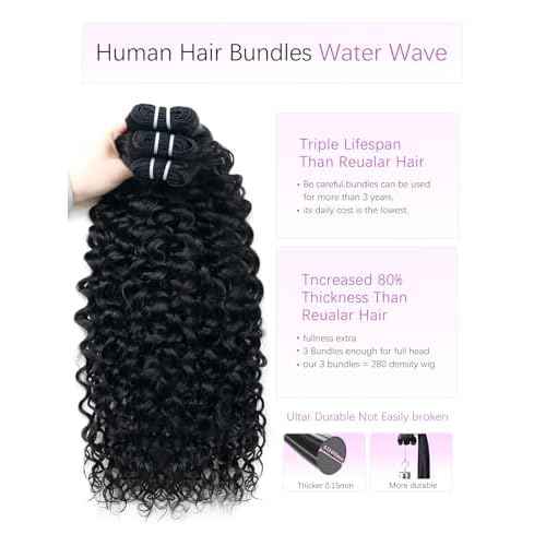 15A Raw Curly Bundles Human Hair,One Bundles 16 Inch Water Wave Curly Human Hair,Triple Lifespan Indian Virgin Hair,Quick Weave Hair Extensions Natural Black