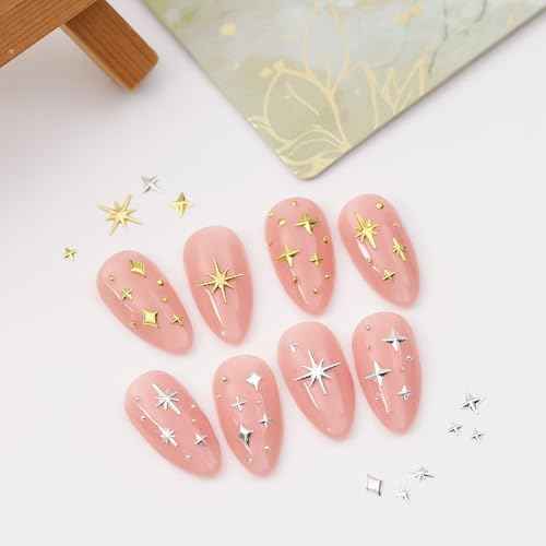 200Pcs Star Nail Charms for Nails Art 3D Gold Star Nail Charms Metallic Studs Rhinestones Stars Nail Jewelry Decorations Manicure Supplies Accessories for DIY Craft (G200)