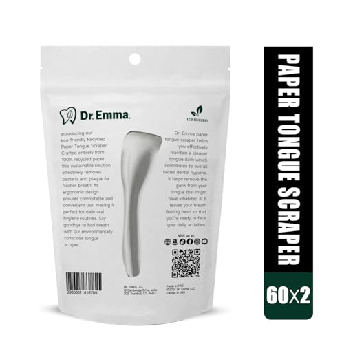 Dr. Emma Tongue Scraper, Disposable Tongue Cleaner for Adults, Paper Hygienic Scraper, Clean Tongue, Promote Fresh Breath, 60 Count (Pack of 1)