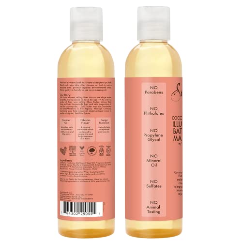 SheaMoisture Body Oil with Coconut & Hibiscus for Bath and Shower, Coconut Massage Oil & Coconut Body Oil, Shea Moisture Body Oil with Hibiscus Flower Extracts (2 Pack, 8 Oz Ea)