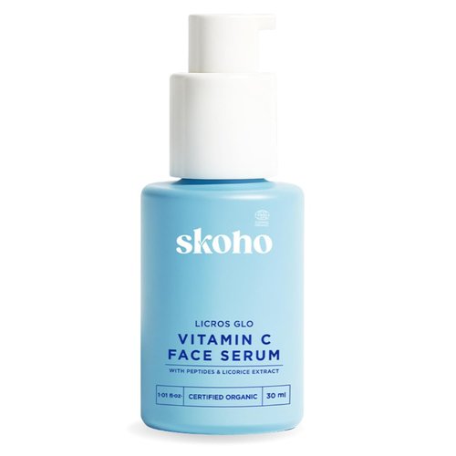 SKOHO Organic Vitamin C Face Serum with 98.932% Naturality | Reduces dark spots & Hyper Pigmentation | Licorice, Natural Peptides, Vitamin C | 30ml, Natural