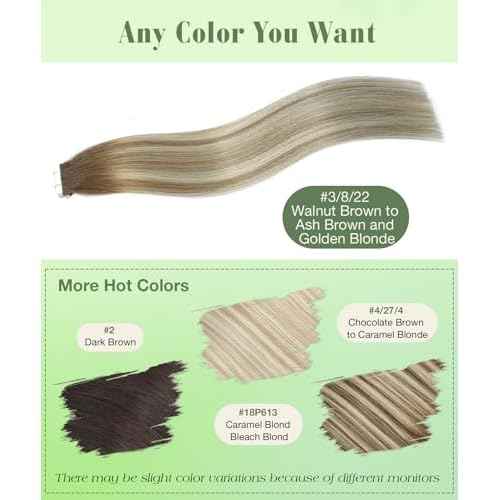 SURNEL Tape in Hair Extensions 16 inch Balayage Darker Brown to Ash Brown mixed Blonde Tape in Hair Extensions Human Hair 20pcs 50g(#3/8/22-16)