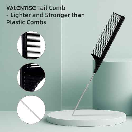 Boar Bristle Slick Back Hair Brush, Teasing Hair Brush with Black Carbon Fiber and Stainless Steel Tail Comb, Slick Hair Brush Set for Parting and Sectioning, Suitable for All Styling