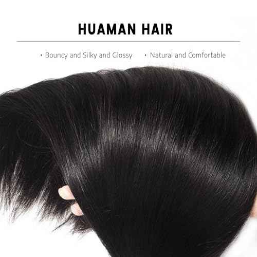 Straight Human Hair Bundles #1B Natural Black (18 20 22 Inch) Unprocessed Virgin Human Hair Extensions Weave 3 Bundles 300g Total Double Weft for Black Women
