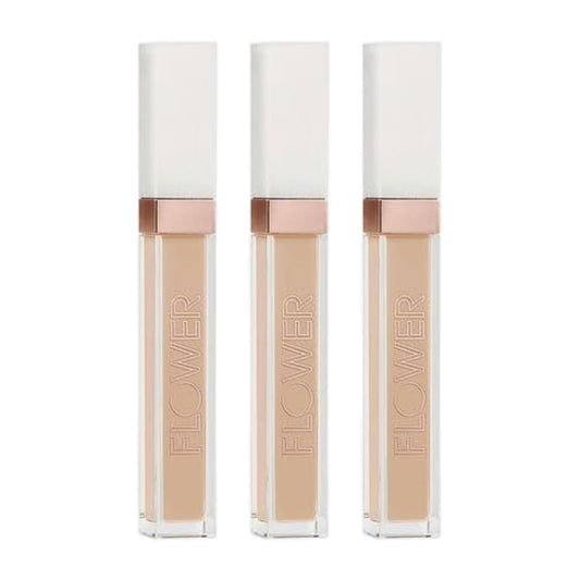 FLOWER Beauty Light Illusion Full Coverage Concealer | Hydrating, Weightless Formula Conceals, Corrects, Covers Dark Circles, Imperfections, Fine Lines and Fatigue | All-Day Wear – Sand (Pack of 3)