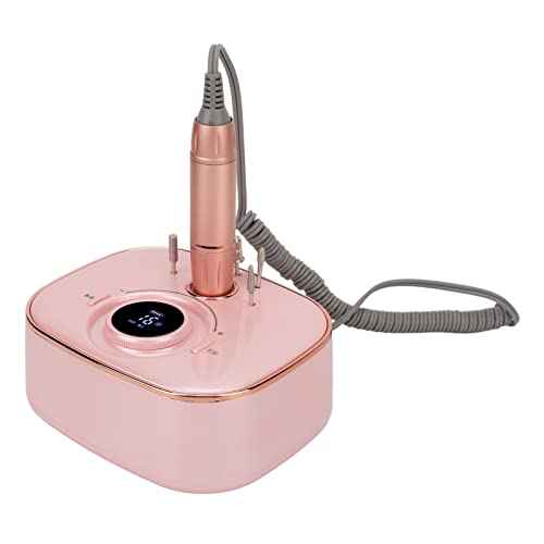 Nail Drill Handpiece, Rose Gold 35000RPM LED Low Noise Nail File Electric Grinding Machine Electric Nail Drill Handle Rechargeable Drill Set Nail Drill Handpiece DIY Nails