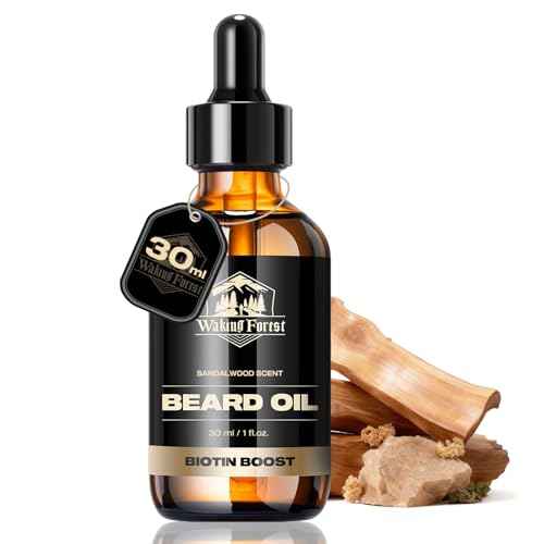 Waking Forest Sandalwood Beard Oil for Men - Biotin Mustache Oil with Vitamin E, Rosemary & Castor - Beard Care Softener, Strengthens, and Moisturizes - Beard Conditioner (1 oz)