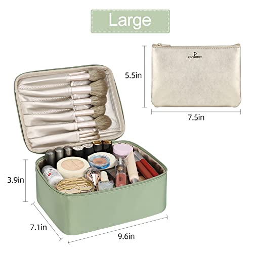 Pocmimut Cosmetic Bag for Women Cosmetic Travel Makeup Bag Large Travel Toiletry Bag for Girls Brush Bags, Reusable(Green)